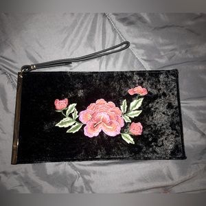 Embroidered Crushed Velvet Clutch